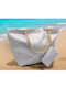 Stoff Strandtasche mit Kulturtasche Silber