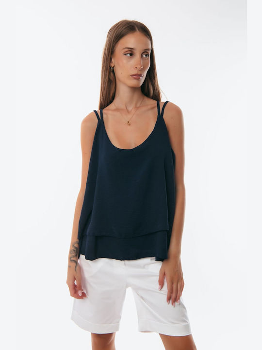 Double Strap Blue Blouse One Size