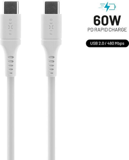 Fixed Заряден USB 2.0 Кабел USB-C Мъжки - USB-C 60W Захранване (PD) Бял 1.2м