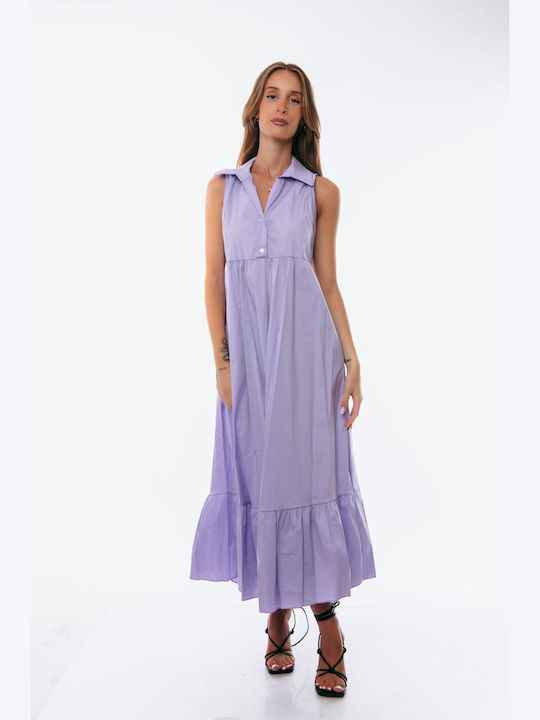 Sleeveless Lilac Button Dress One Size