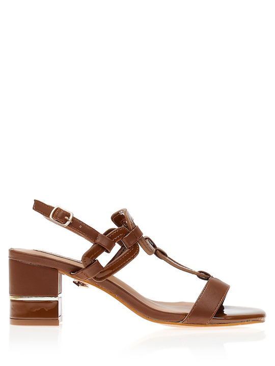 Camel Sandals with Patent Leather Details and U...