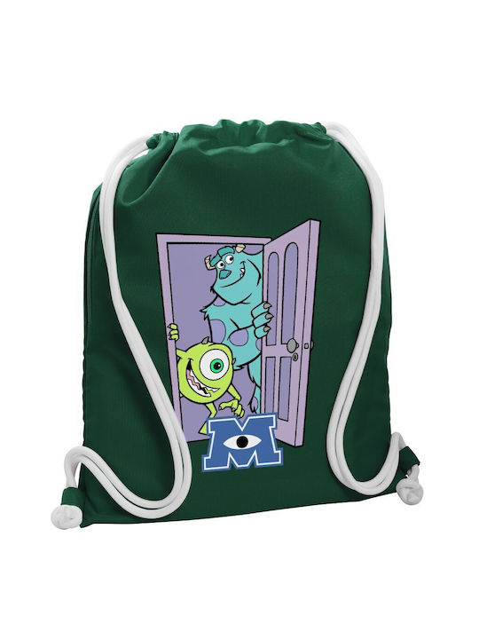 Monster Inc Backpack Bag Gymbag Bottle Green Pocket 40x48cm & Thick White Cords