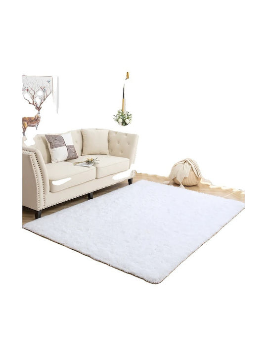 Rug Rectangular Shaggy White