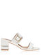 Weiße Mules aus Kunstleder mit Animal-Print und goldenen Details