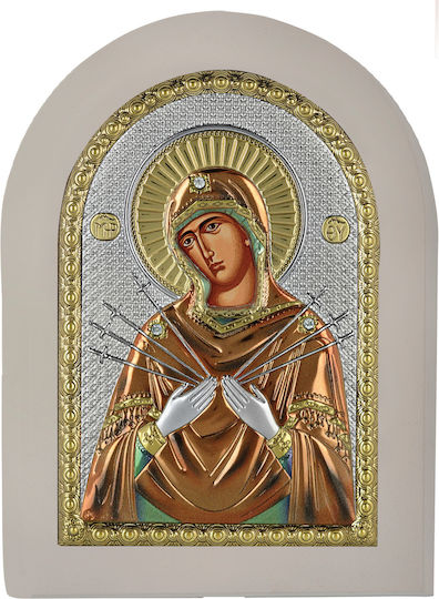 Prince Silvero Silver Virgin Mary Holding the Infant Icon 15x21cm
