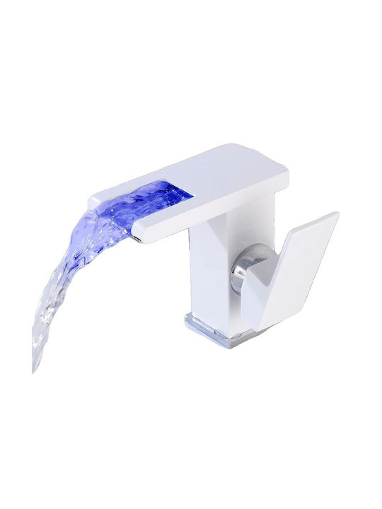 Mixing Waterfall Sink Faucet White Chrome