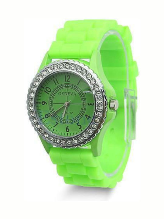 PS Silver Women's Watch with Green Rubber Strap