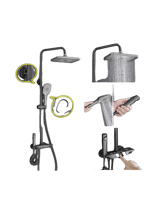 Shower Faucet Rainfall Shower Head Hot Cold Mixer Tap Gun Gray No Display