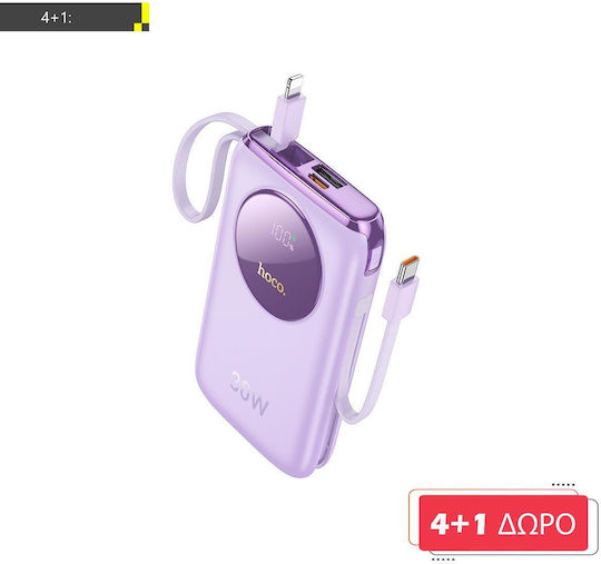Hoco Q19 Lucky Baterie Externă 10000mAh 30W Cu Port De Ieșire USB-A Și Port De Ieșire USB-C Încărcare Rapidă Violet
