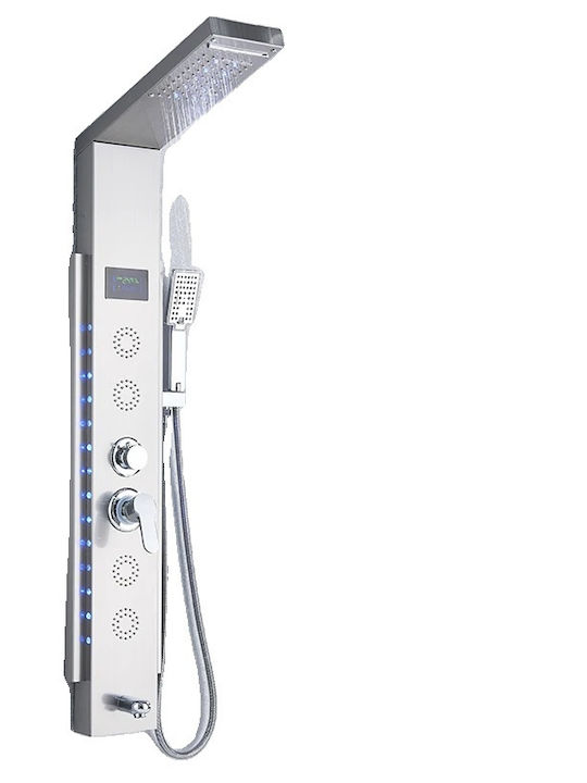 Panou de duș cu LED, design cu 5 căi, cădere de apă, afișaj digital, nichel satinat 8003