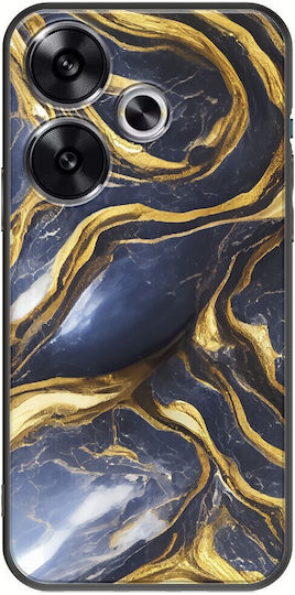 Черен TPU силиконов калъф за Xiaomi Poco F6 5G със златисто сапфирено раздробен мрамор