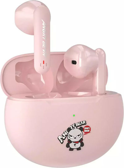 Nubi QT5 Angry Bear In ear Bluetooth хендсфри Слушалки с Кутийка за Зареждане Розов