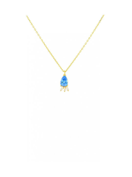 Necklace 14 Karat Gold Blue Zircon