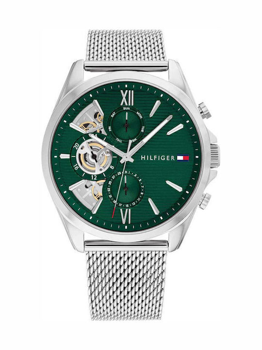 Tommy Hilfiger Baker Ceas Barbat Analogic/Digital 44mm Cronograf Cu Baterie Cu Brățară Argintie Din Oțel Inoxidabil