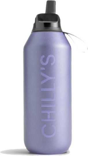 Chilly's Series 2 Flip Stainless Steel Thermos Bottle BPA Free 500ml Lilac with Straw