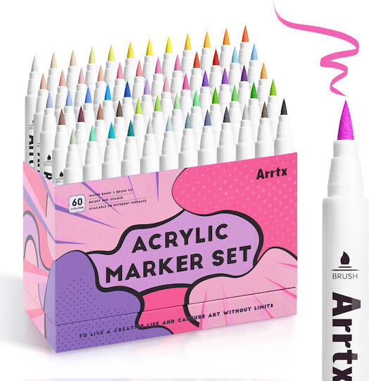 Arrtx Brush Tip Series B Μαρκαδόροι Ζωγραφικής Λεπτοί Σετ 60 χρώματα