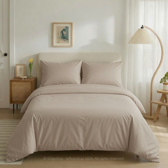 Casa Colori Σετ Σεντόνια Ημίδιπλα με Λάστιχο 120x200+30εκ. Beige (3τμχ)