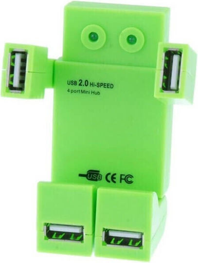 Hub 4 Θυρών USB 2.0 με σύνδεση USB-A Πράσινο