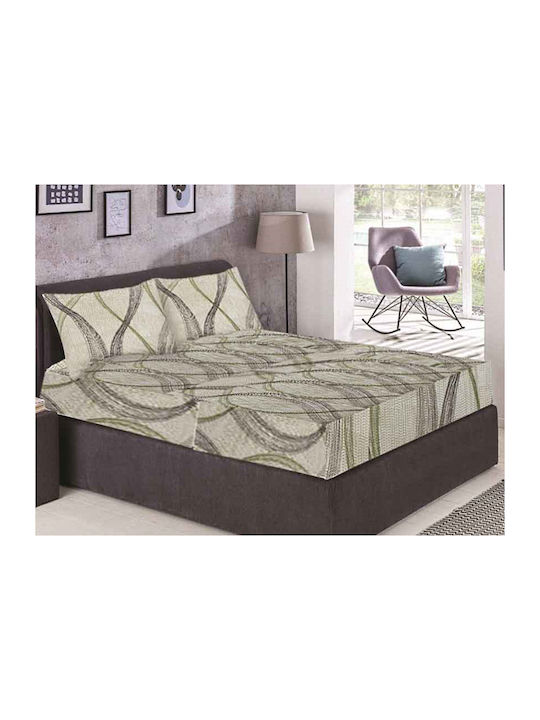 Casa Colori Sheet Double with Elastic 140x200+30cm. Green Circle