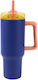 iDrink Handled Tumbler Thermos Stainless Steel 1.2lt Blue with Straw and Handle