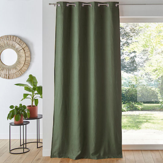 La Redoute Interieurs Κουρτίνα με Τρουκς Onega Πράσινη 135x220εκ.