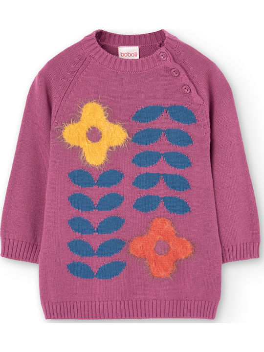 Children's Dress Long Sleeve Knitted eggplant