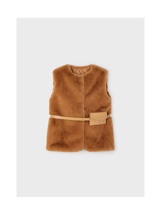 Mayoral Kids Fur Coat Sleeveless Coffee