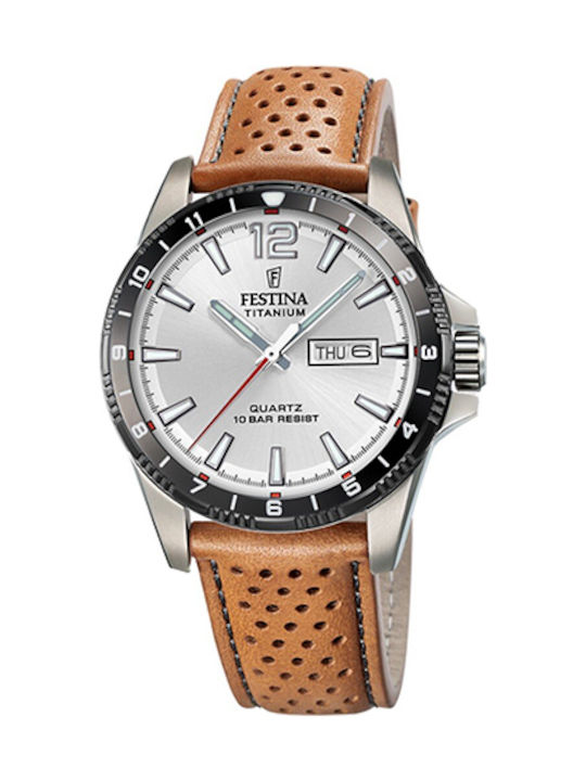 Festina Мъжки Часовник 43mm На Батерия С Кафява Кожена Каишка