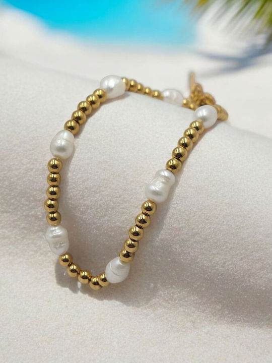 Steel Gold Ankle Chain with Pearls and Beads