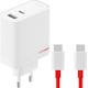 OnePlus Φορτιστής GaN με Θύρα USB-A και Θύρα USB-C και Καλώδιο USB-C - USB-C 80W Λευκός (SUPERVOOC)