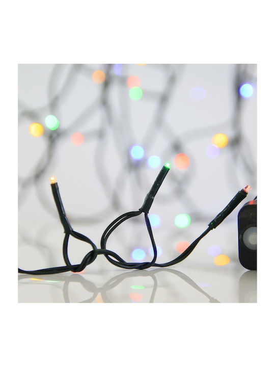 300 Christmas Lights LED Multicolor in String with Green Cable and Programs Eurolamp