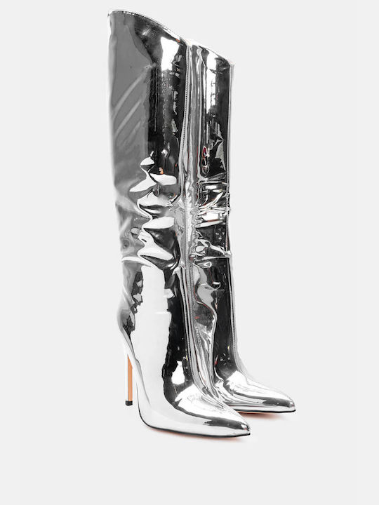 Pointed Patent Leather Boots 4306211-silver