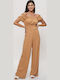 Off-Shoulder Beige Jumpsuit Beige One Size