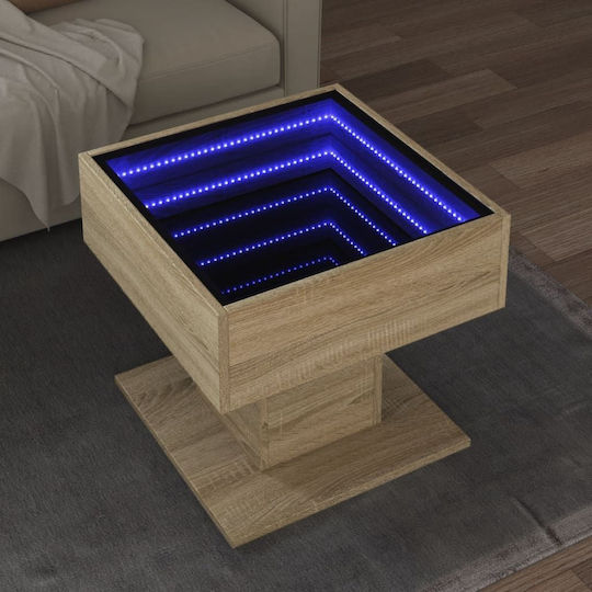 Τραπεζάκι Σαλονιού Led Δρυς 50x50x45 Εκ Επεξεργασμένο Ξύλο Καφέ 50 X 50 X 45 Cm