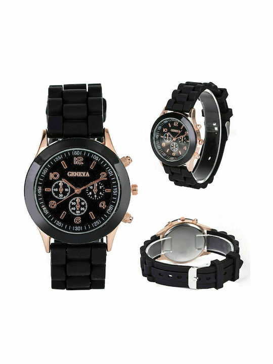 PS Silver Women's Watch with Black Rubber Strap