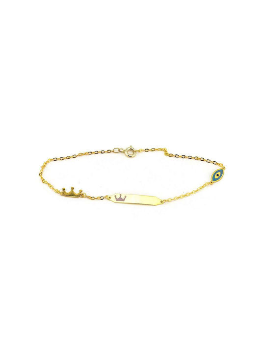 Goldsmith Kids Bracelet ID from Gold-plated Silver with Crown, Evil Eye & Baby Girl