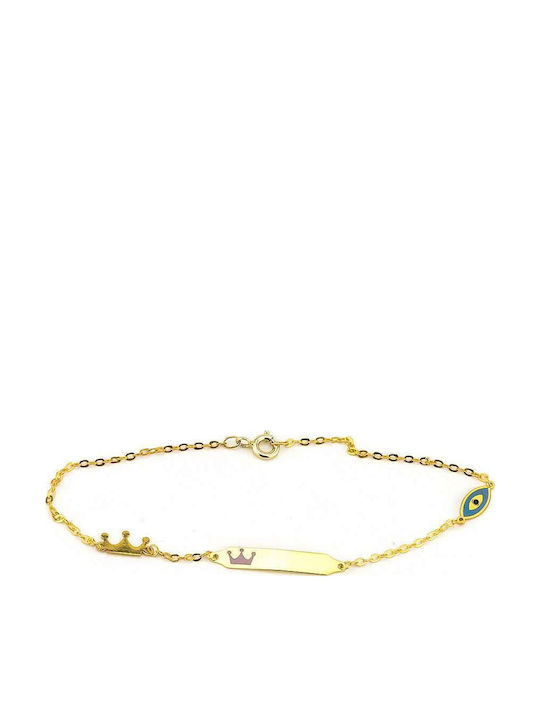 Goldsmith Kids Bracelet ID from Gold-plated Silver with Crown, Evil Eye & Baby Girl