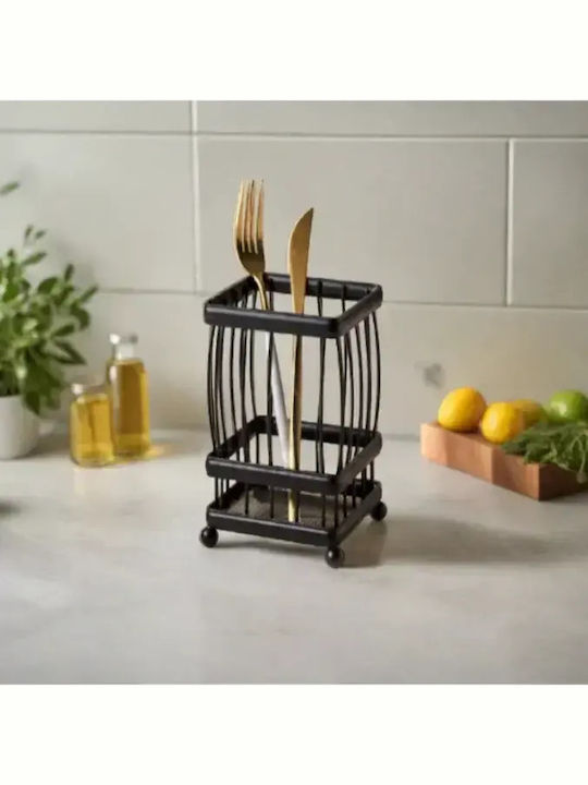 Tpster Suport De Scurgere Pentru Tacâmuri Metalic Negru 10x10x14cm