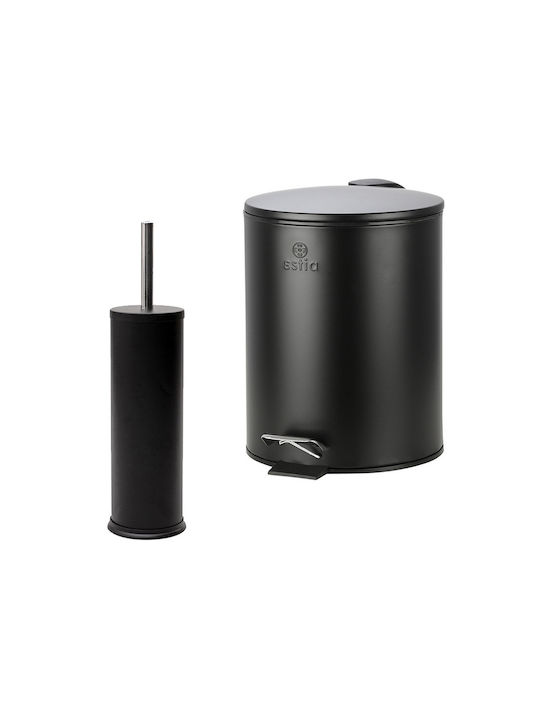 Estia Classic Metallic Bathroom Brush and Trash Can Set Soft Close 5l Black