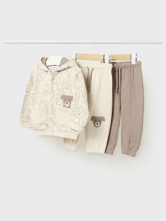 Mayoral Kids Sweatpants Set Dark Beige 3pcs