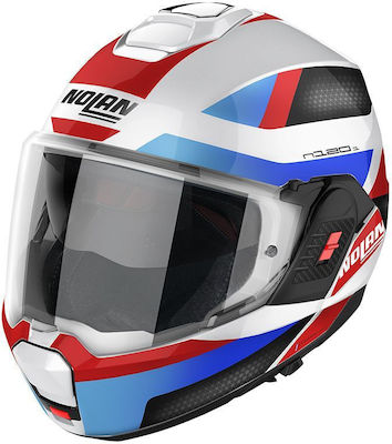 Nolan N120-1 Flip-Up Helmet with Sun Visor ECE 22.06 Metal White/Blue/Red/Black