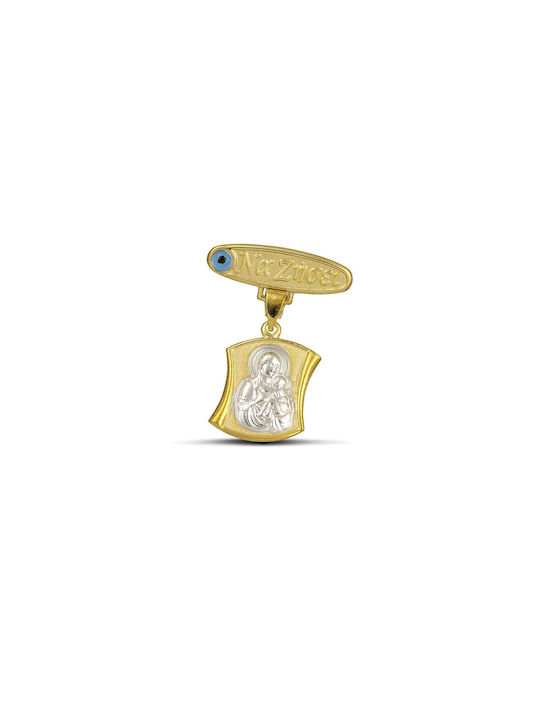 Themelidis Jewels Kinder Sicherheitsnadel aus Gold 9K mit Bild der Jungfrau Maria MSP5002.038