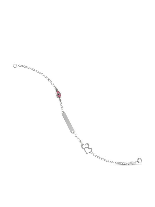 Themelidis Jewels Kinderarmband ID aus Weißgold 9K mit Böses Auge & Herz