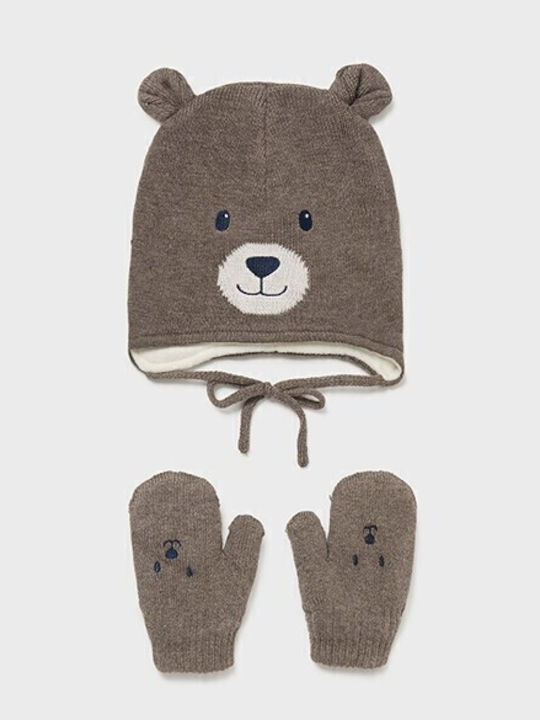 Hat Kids Beanie Set with Gloves Fabric Beige 2pcs