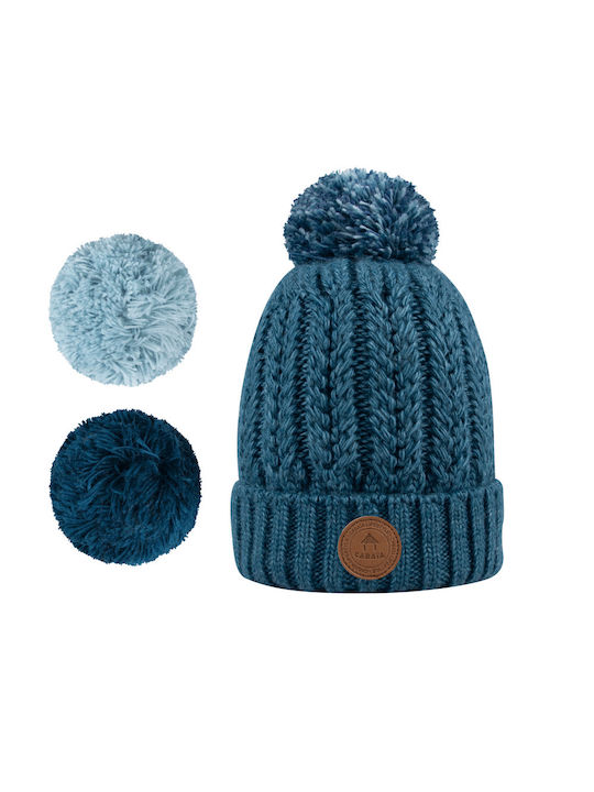 Cabaia Pom Pom Beanie Unisex Beanie Gestrickt in Blau Farbe