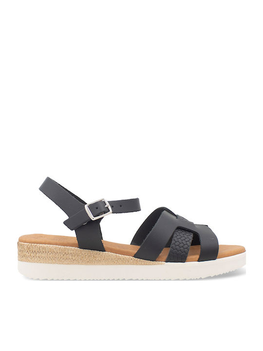 Δερμάτινα Γυναικεία Σανδάλια Flatforms Μαύρα