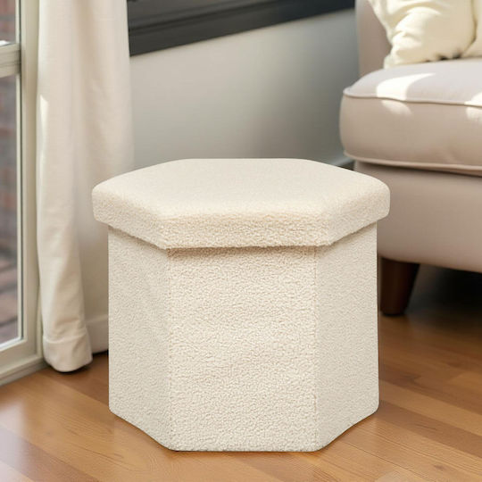 Taburet pentru Sufragerie cu Spațiu de Depozitare Tapițat cu Material Bouclé Jaiko Ivoire 40x38x46 cm