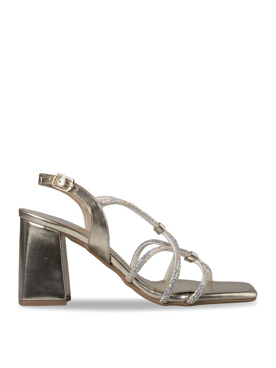 Tsouderos Shoes Leder Damen Sandalen in Gold Farbe