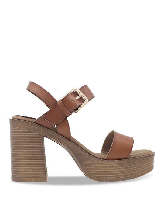 Tsouderos Shoes Platform Women's Sandals Brown with Chunky Low Heel