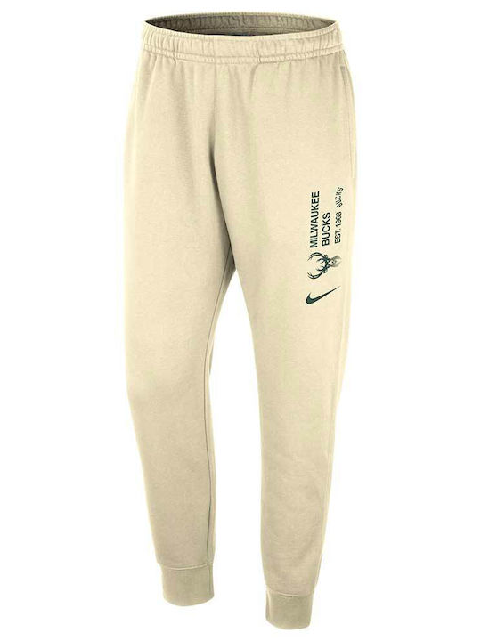 Nike Bucks Courtside Club Men's Fleece Sweatpants with Rubber Dri-Fit Beige